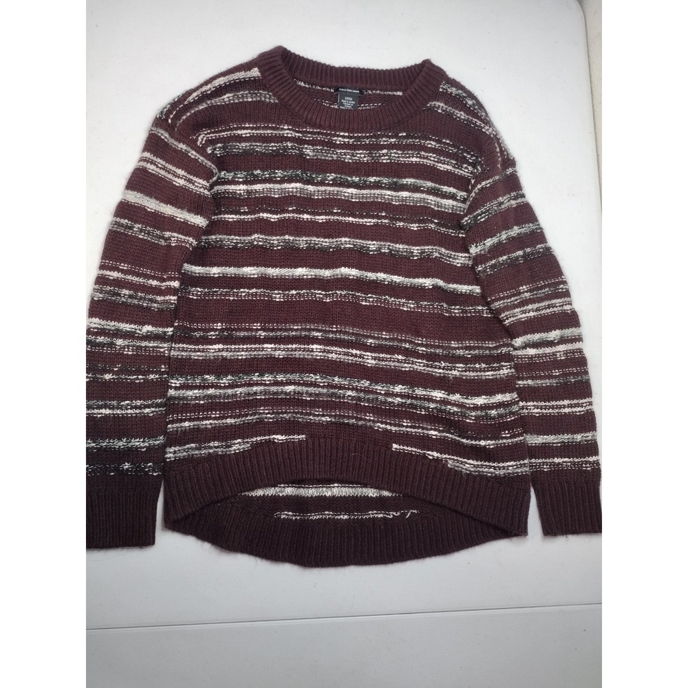 Calvin Klein Jeans Womens Burgundy Striped High-Low Crew Neck Knit Sweater Small